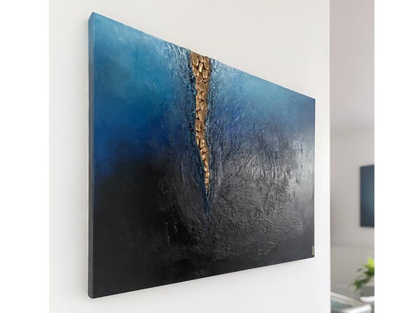 art abstrait texture matière bleu et doré faille kintsugi par Nonoss