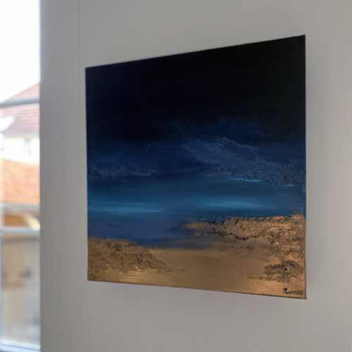 Eclat d'ombre par Nonoss, paysage abstrait horizon bleu noir et doré