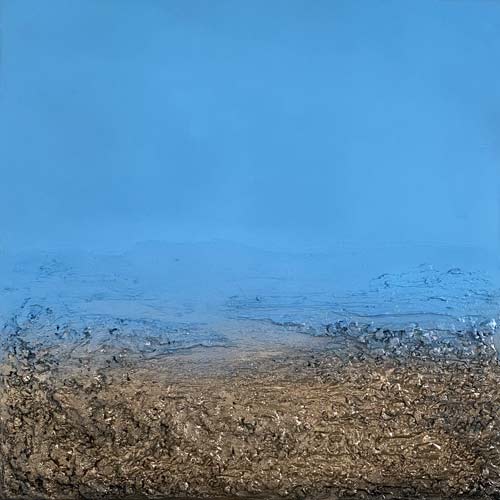 "brumes", toile peinture abstraite bleue et dorée avec matière