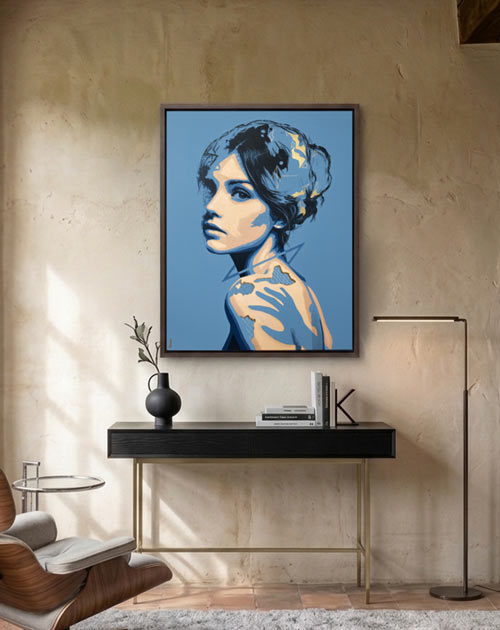 Lyra portrait contemporain Nonoss femme bleu et doré