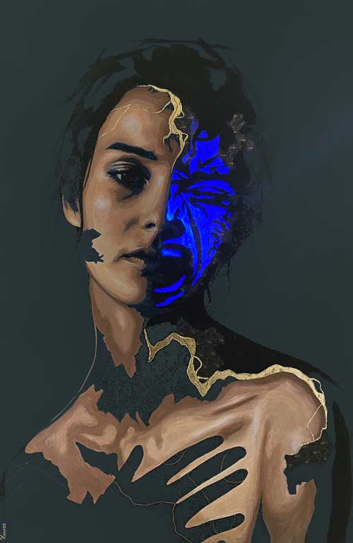 Cristina portrait contemporain kintsugi, effet uv cri caché