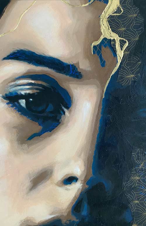 Cristina portrait contemporain kintsugi détails peinture
