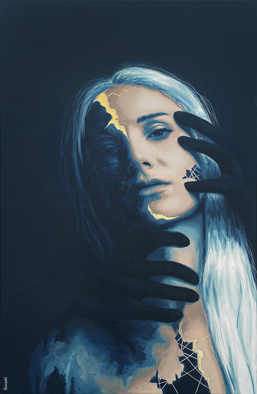Ophelia portrait sombre kintsugi femme moderne par Nonoss