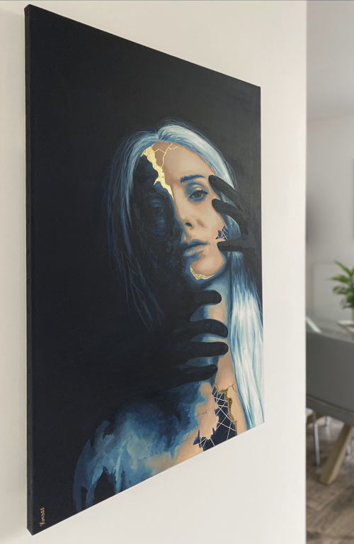 Ophelia portrait sombre kintsugi femme moderne par Nonoss, in situ