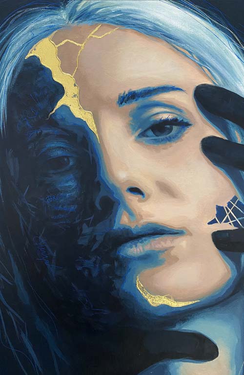 Ophelia portrait sombre kintsugi femme moderne par Nonoss, details