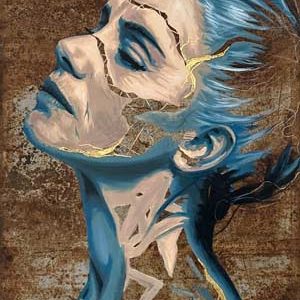 Doriane portrait contemporain femme agée kintsugi sur acier rouillé - par Morgane Parmentier (Nonoss)