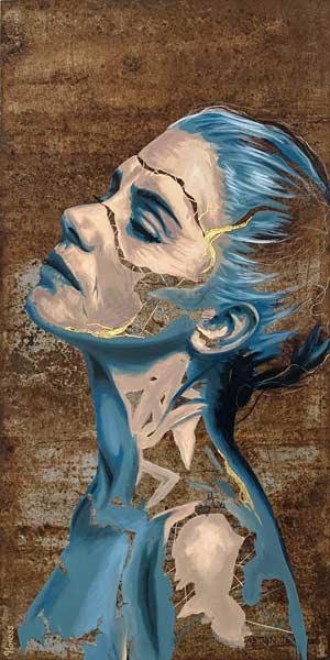 Doriane portrait contemporain femme agée kintsugi sur acier rouillé - par Morgane Parmentier (Nonoss)